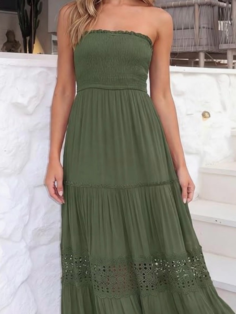 ZESICA Olive Strapless Boho Maxi Dress - Picture 2 of 3